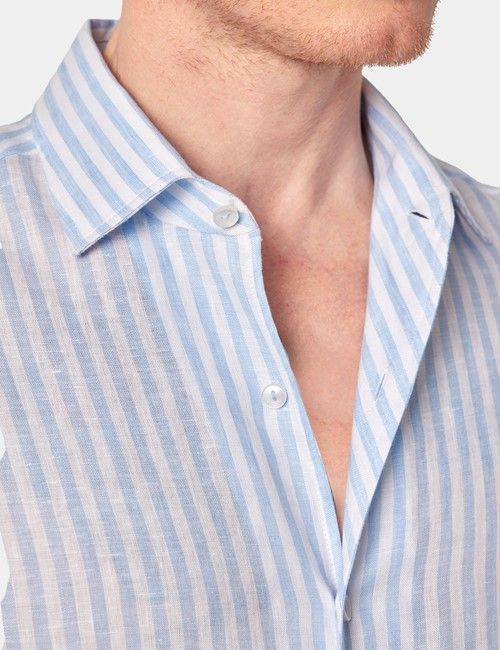 Slim Fit Blue & White Stripe Shirt - One Piece Collar-preview