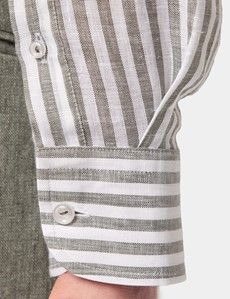 Slim Fit Khaki & White Stripe Linen Shirt