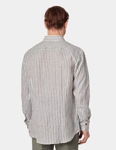 Slim Fit Khaki & White Stripe Linen Shirt