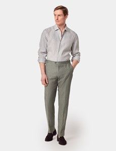 Slim Fit Khaki & White Stripe Linen Shirt