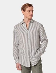 Slim Fit Khaki & White Stripe Linen Shirt