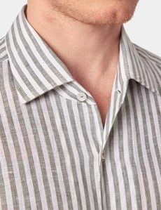 Slim Fit Khaki & White Stripe Linen Shirt