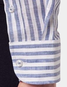 Slim Fit Navy & White Stripe Linen Shirt