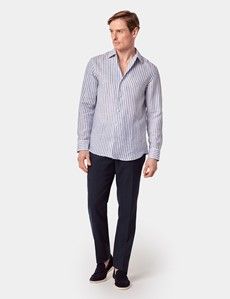 Slim Fit Navy & White Stripe Linen Shirt
