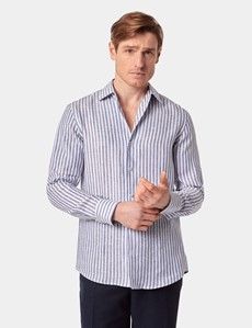 Slim Fit Navy & White Stripe Linen Shirt