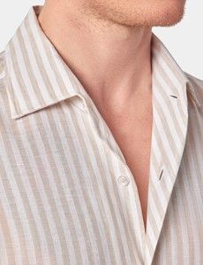 Slim Fit Beige & White Stripe Linen Shirt