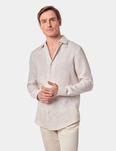 Slim Fit Beige & White Stripe Linen Shirt