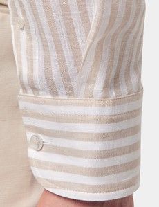 Slim Fit Beige & White Stripe Linen Shirt
