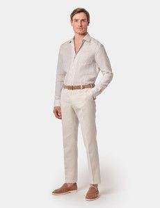 Slim Fit Beige & White Stripe Linen Shirt
