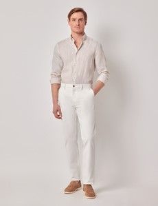 Beige & White Stripe Pure Linen Slim Shirt – Button Down Collar-preview5