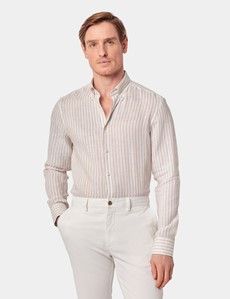 Slim Fit Beige & White Stripe Shirt