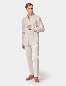 Slim Fit Beige & White Stripe Shirt-preview3