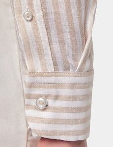Slim Fit Beige & White Stripe Shirt-preview5