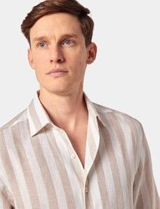 Slim Fit Natural & White Bold Stripe Linen Shirt