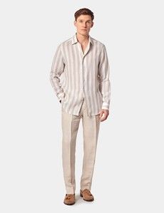 Slim Fit Natural & White Bold Stripe Linen Shirt
