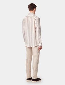 Slim Fit Natural & White Bold Stripe Linen Shirt