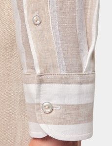 Slim Fit Natural & White Bold Stripe Linen Shirt