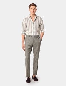 Slim Fit Sage Green & White Bold Stripe Linen Shirt