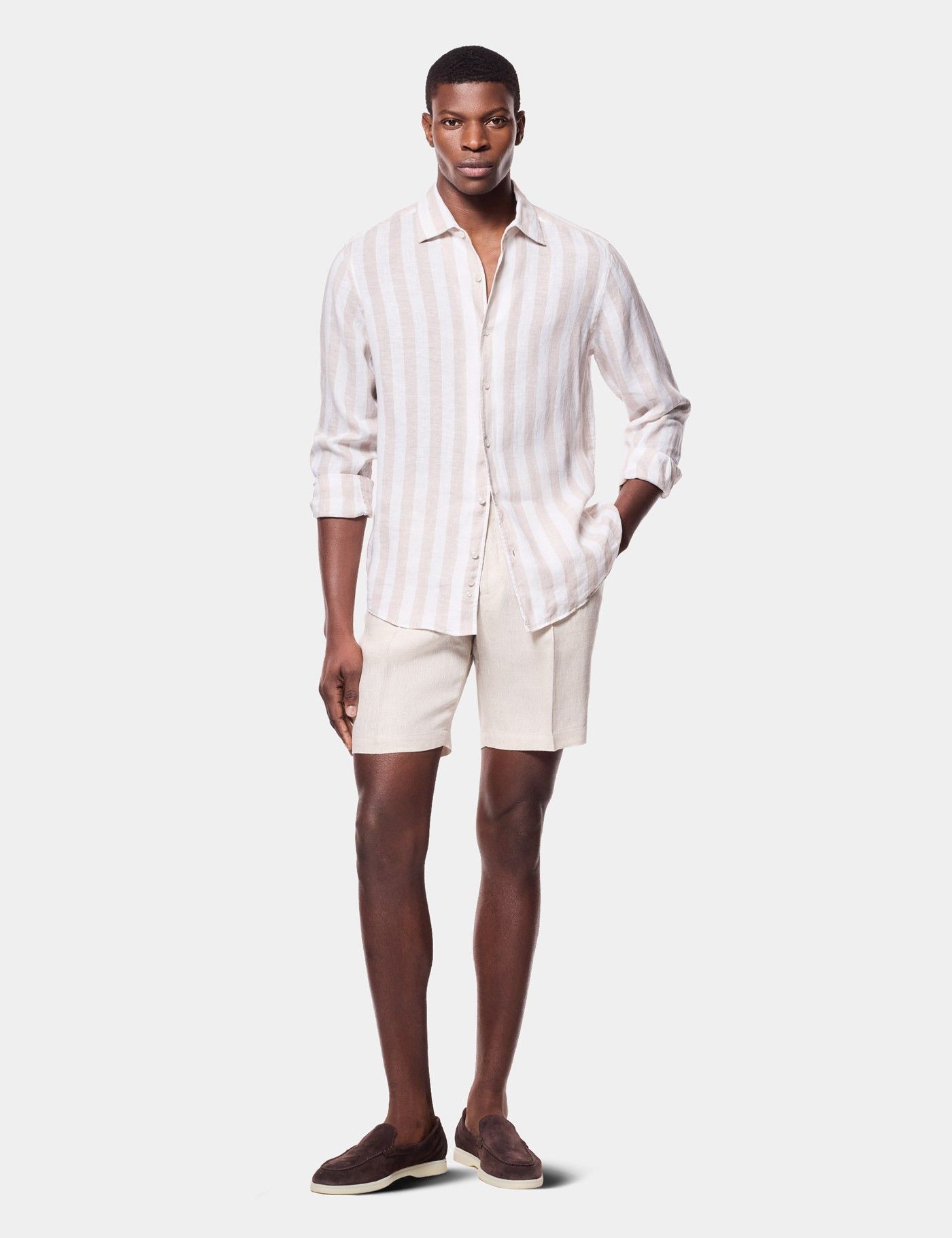 chinese dress ladies Custom Men's Blue White Pencil Stripes Linen Shirt – Luxire Custom Clothing main image 0