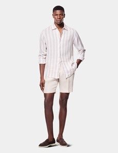 Slim Fit Natural & White Wide Stripe Linen Shirt