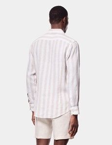 Slim Fit Natural & White Wide Stripe Linen Shirt