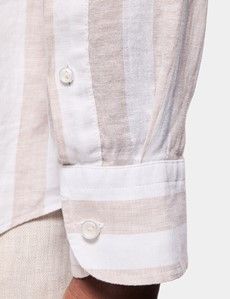 Slim Fit Natural & White Wide Stripe Linen Shirt