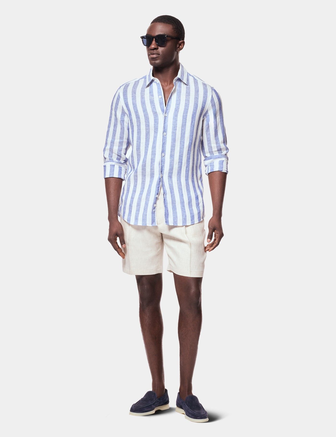 knee length dresses for ladies Ash & Erie Navy Linen Camp Collar Short Sleeve Shirt for Short Men