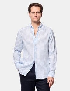 Slim Fit Blue & White Stripe Linen Shirt