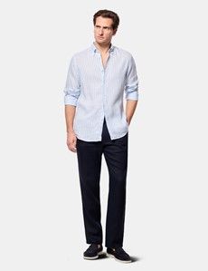 Slim Fit Blue & White Stripe Linen Shirt
