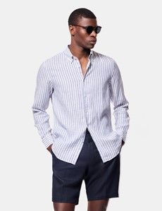 Slim Fit Navy & White Stripe Linen Shirt