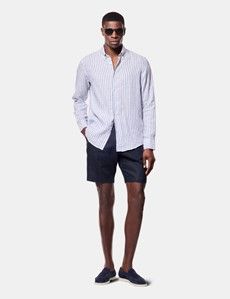 Slim Fit Navy & White Stripe Linen Shirt