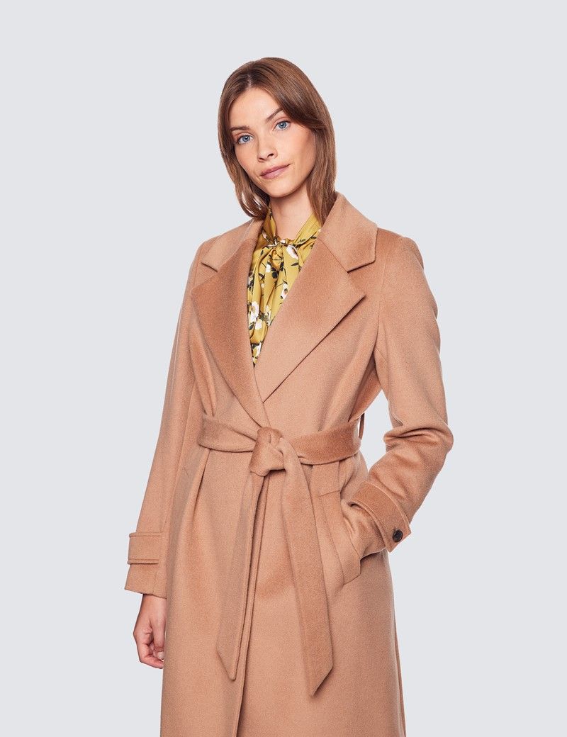 Women s Camel Wool Wrap Coat Hawes and Curtis