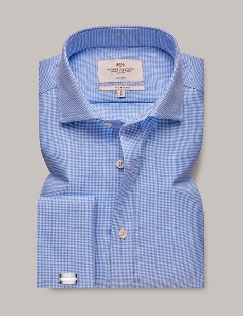 Non-Iron Blue & White Dogtooth Classic Shirt - Windsor Collar - French Cuff-preview