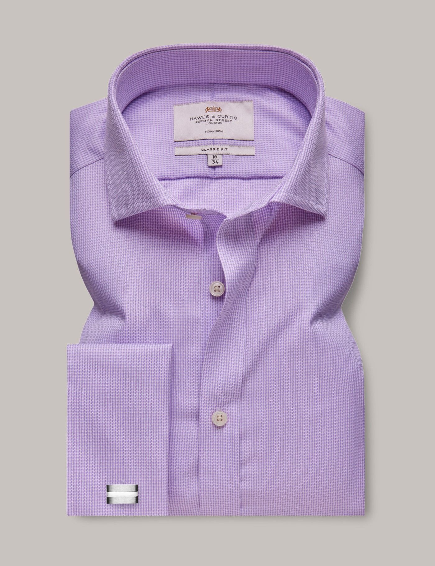 Classic Fit Lilac & White Dogtooth Non-Iron Shirt-preview