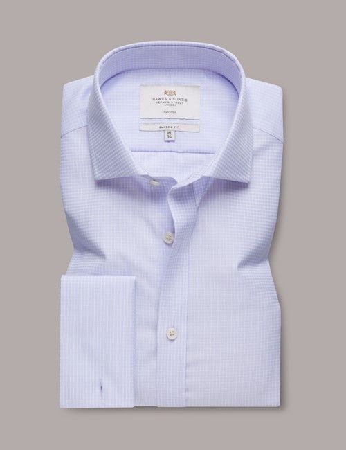 Non-Iron Lilac & White Small Check Classic Fit Shirt - Windsor Collar-preview