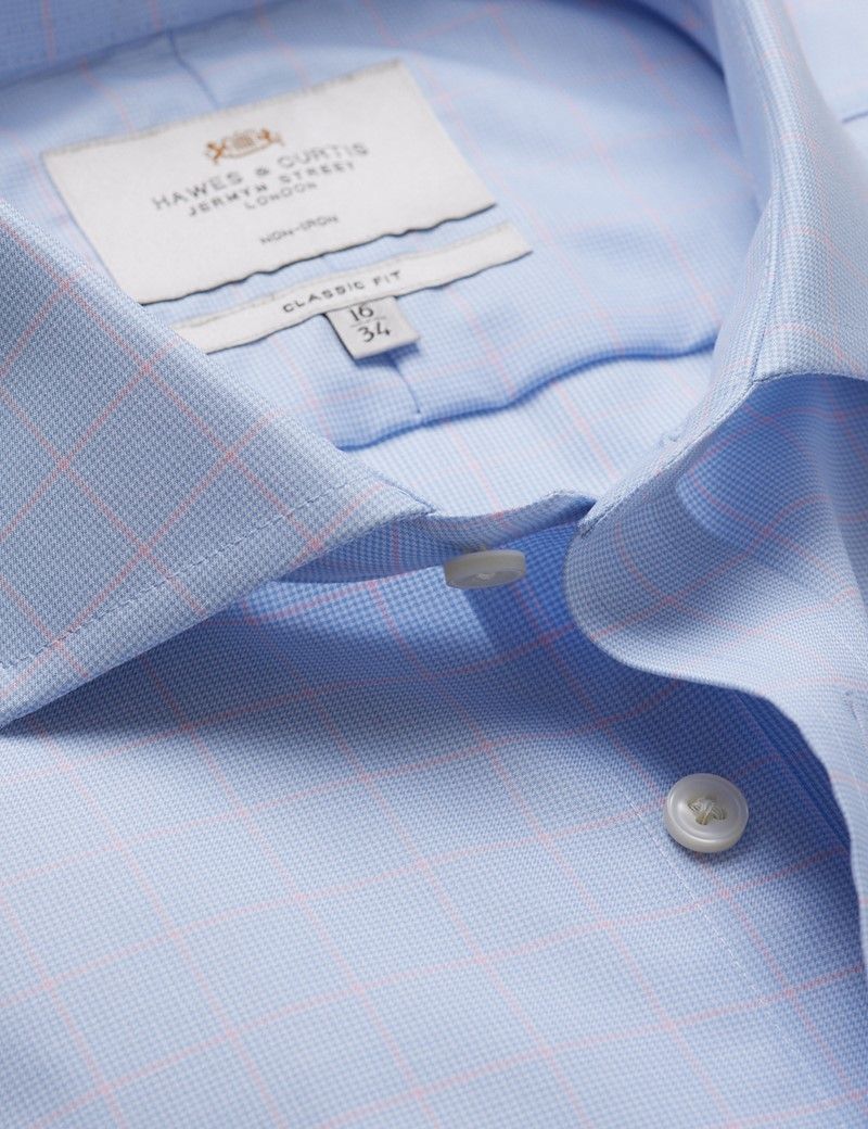 Classic Fit Blue & Pink Plaid Non-Iron Shirt