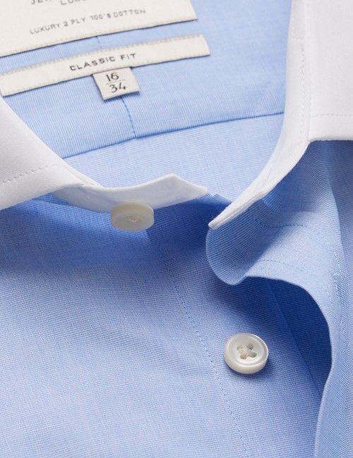Blue & White End on End Classic Fit Shirt With White Collar and Cuffs-preview