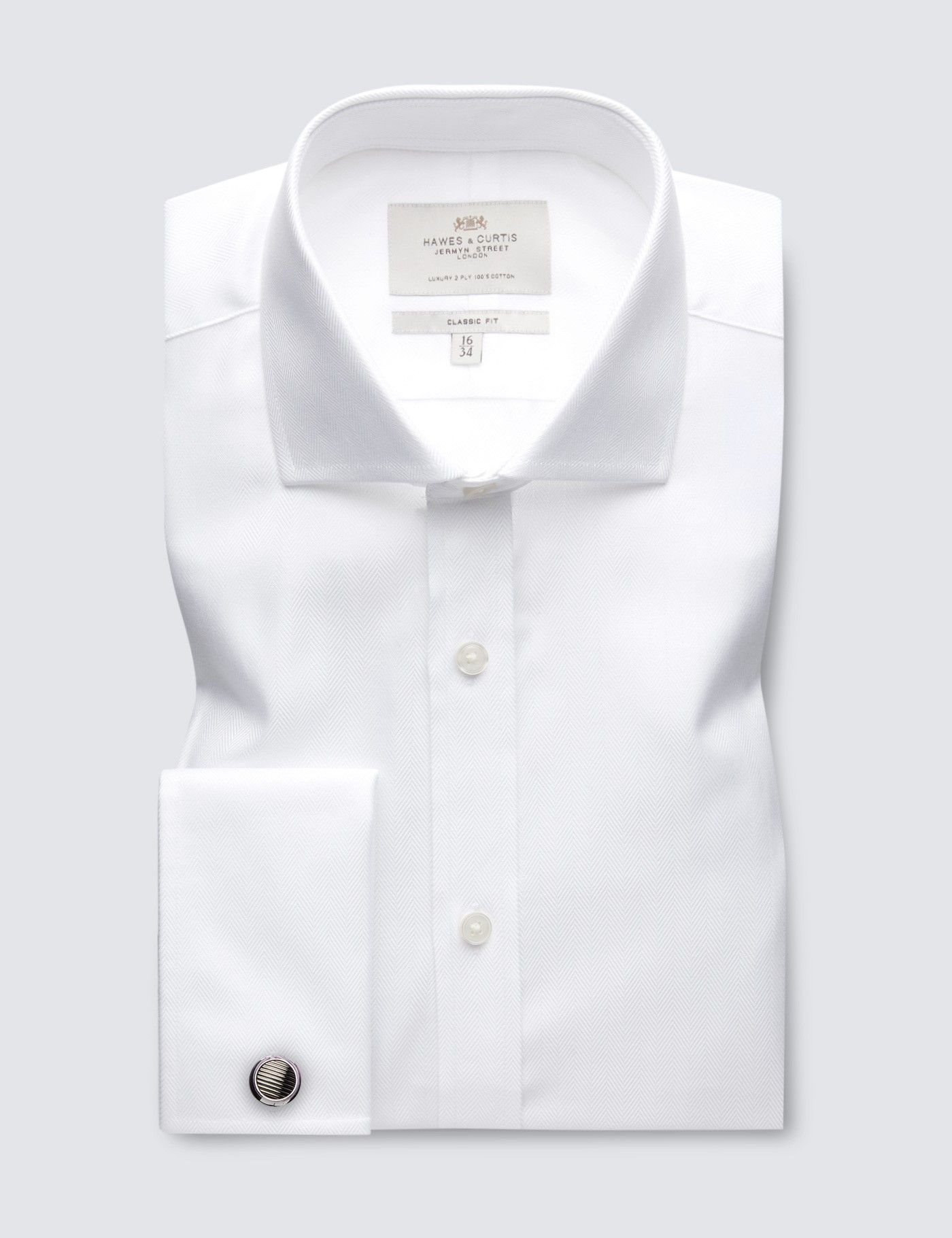 Classic Fit White Herringbone Shirt-preview