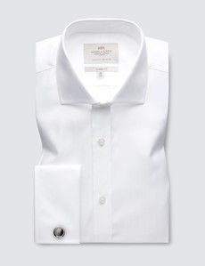 Classic Fit White Herringbone Shirt
