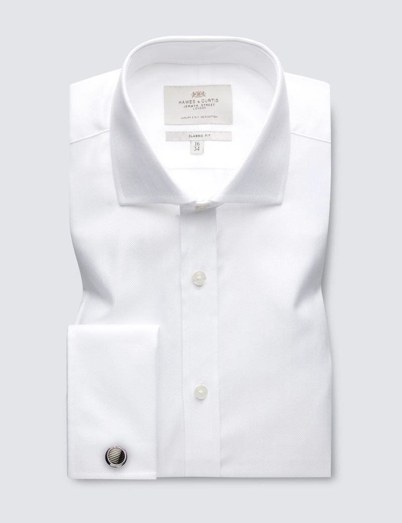 Classic Fit White Herringbone Shirt-preview