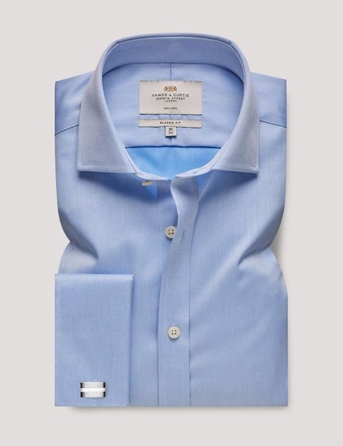 Non Iron Blue Twill Classic Fit Shirt - Windsor Collar - Double Cuff-preview