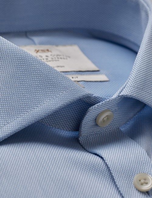 Non-Iron Blue Pique Classic Shirt - Windsor Collar - French Cuff