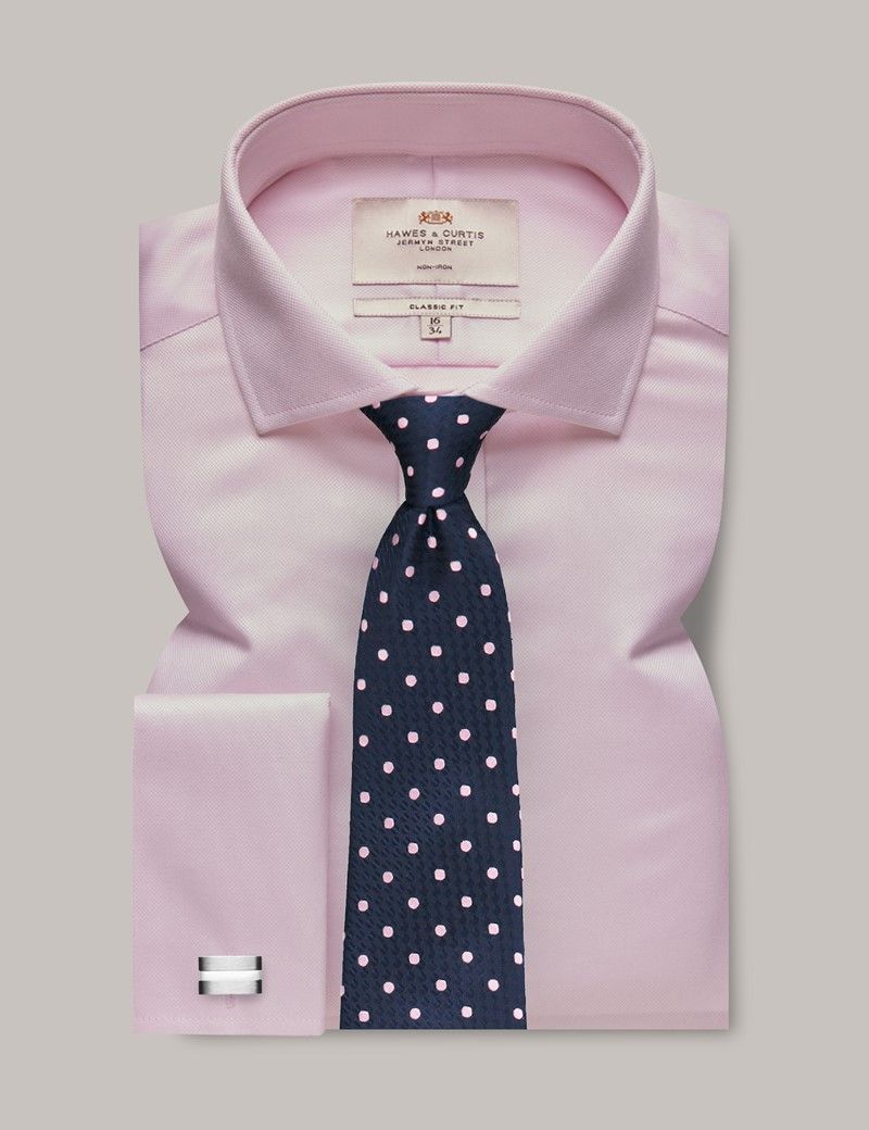 Men's Non-Iron Pink Pique Classic Shirt - Windsor Collar - French Cuff