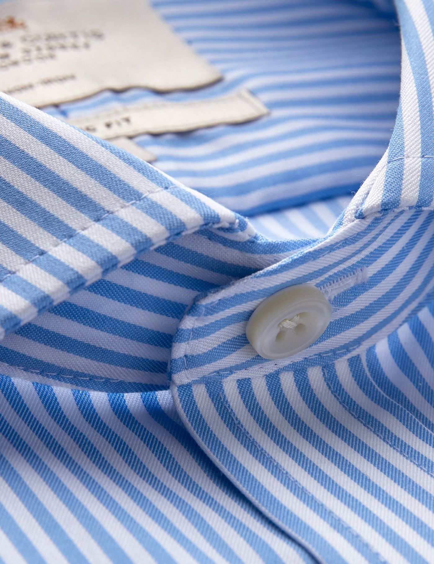 Men's Dress Blue & White Bengal Stripe Classic Fit Shirt with Windsor Collar and French Cuff - Non Iron