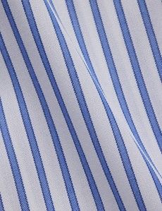 Classic Fit Blue & White Bi Stripe Non-Iron Shirt - Contrast Detail
