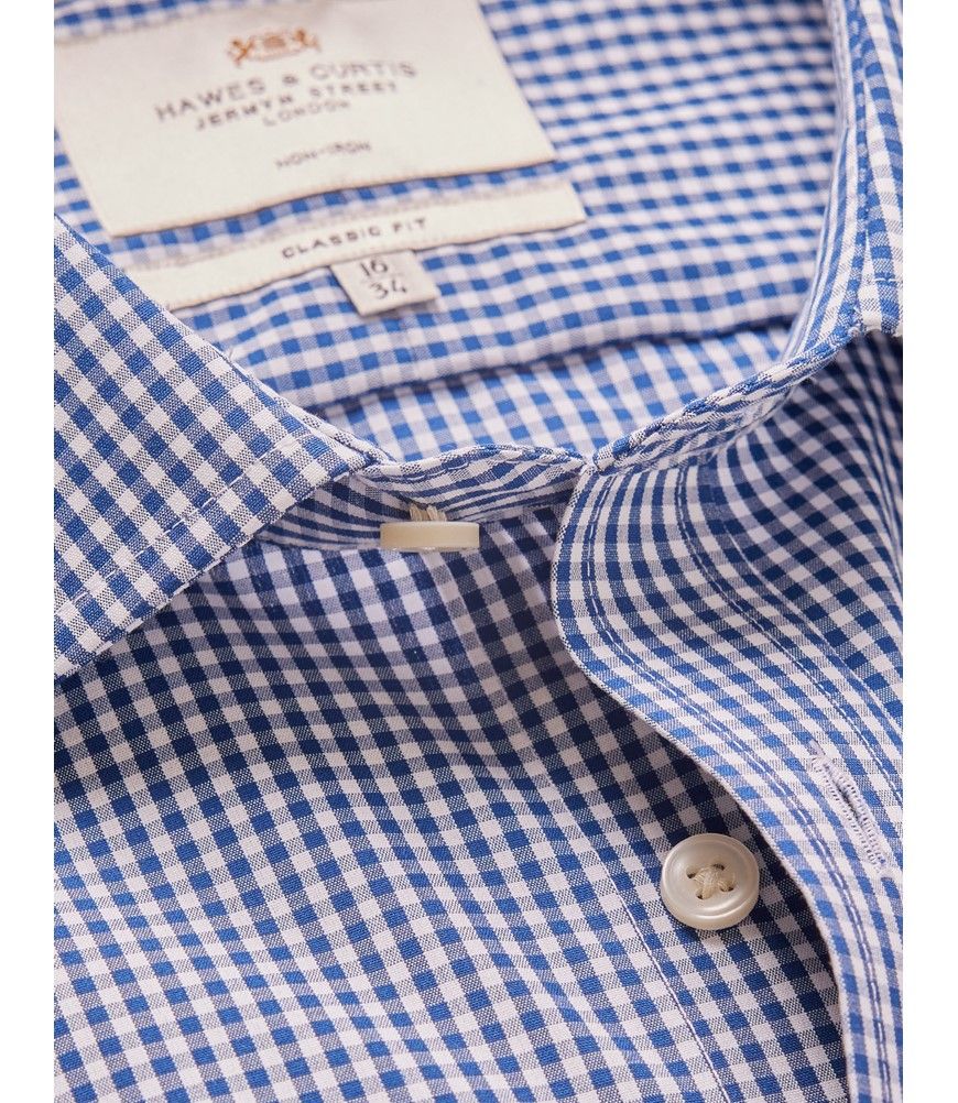 Men's Non-Iron Navy & White Gingham Check Classic Fit Shirt Men's Non-Iron Navy & White Gingham Check Classic Fit Shirt