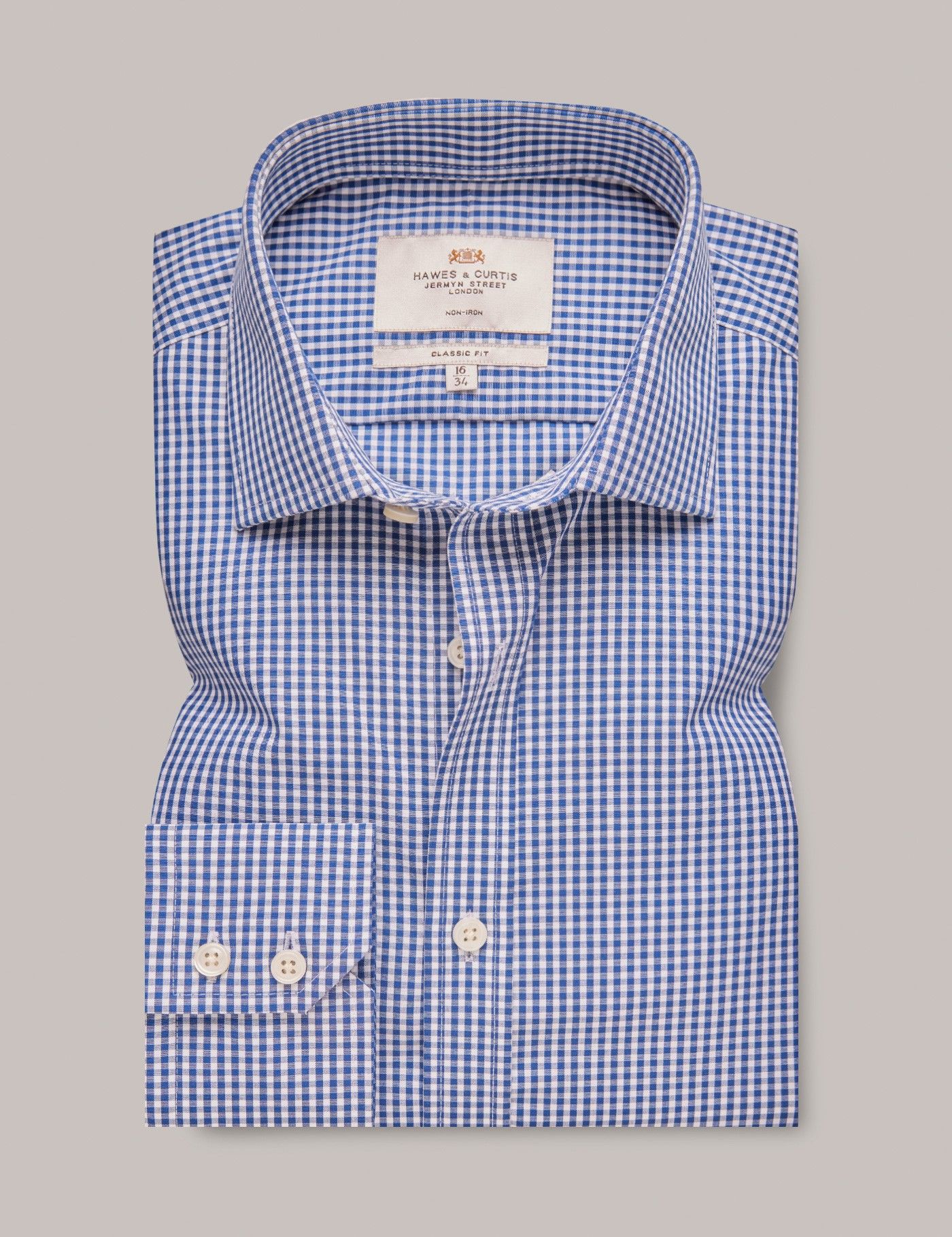 Classic Fit Navy & White Gingham Plaid Non-Iron Shirt-preview