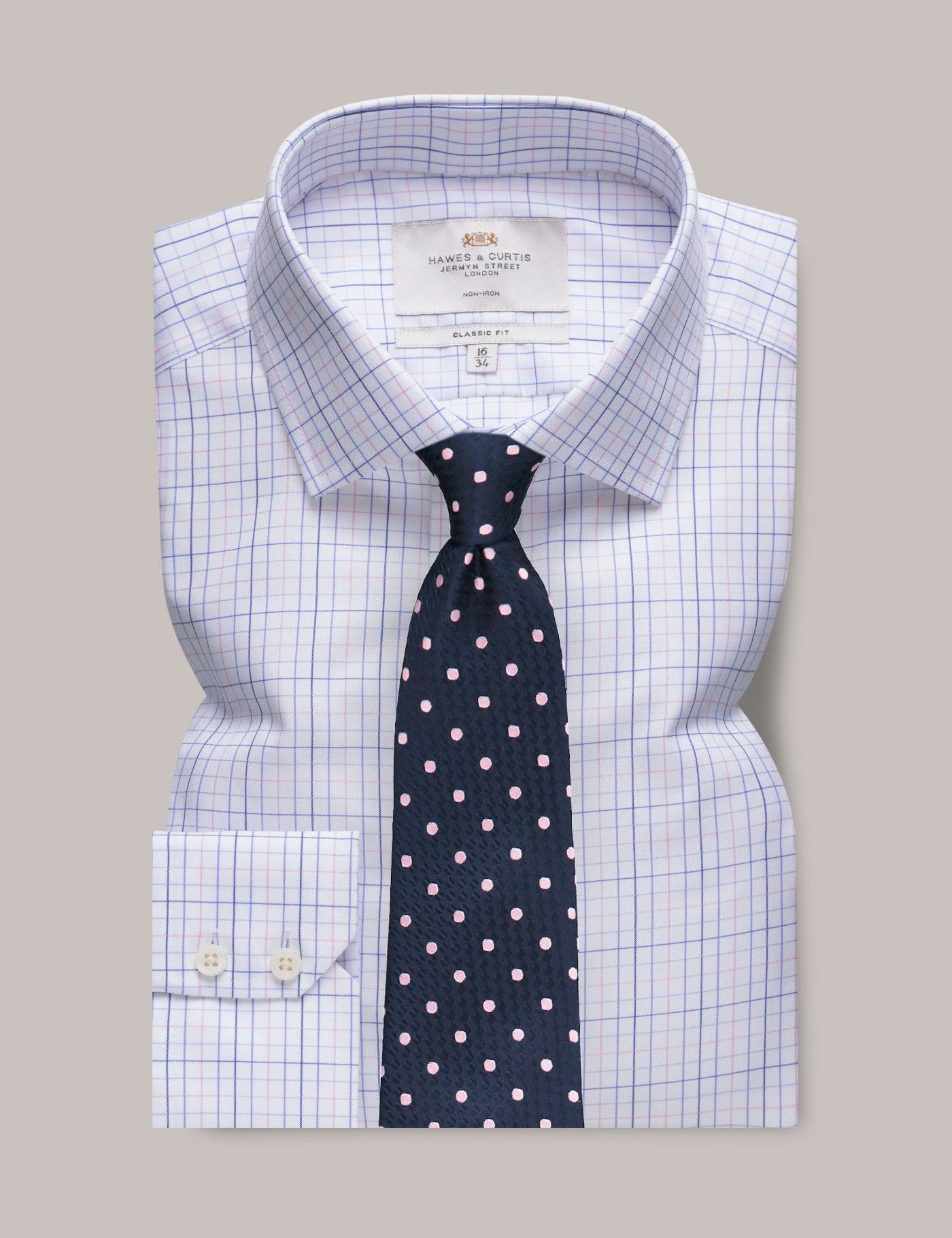 Men's Non-Iron Blue & Pink Multi Check Classic Shirt | Hawes & Curtis