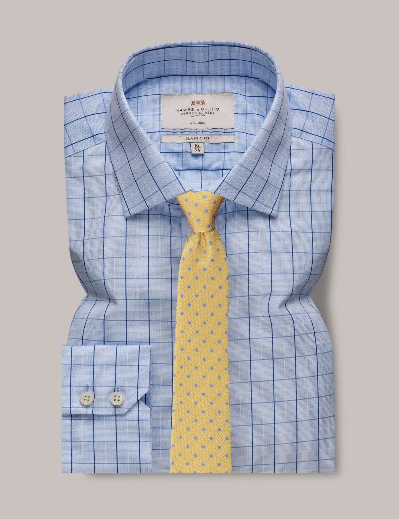 Non-Iron Blue & Navy Windowpane Check Classic Fit Shirt