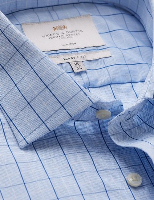 Non-Iron Blue & Navy Windowpane Check Classic Fit Shirt